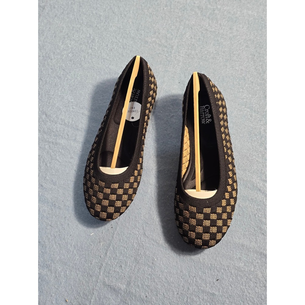 NEW Croft & Barrow Sonya Black and Beige Checkered Knit Ballet Flats sz 5